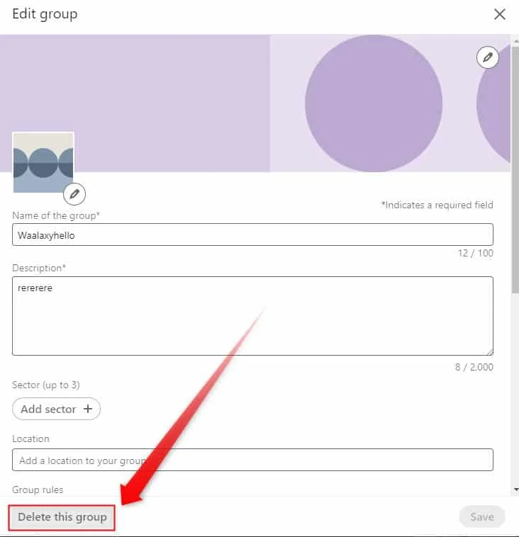Edit group interface Waalaxy