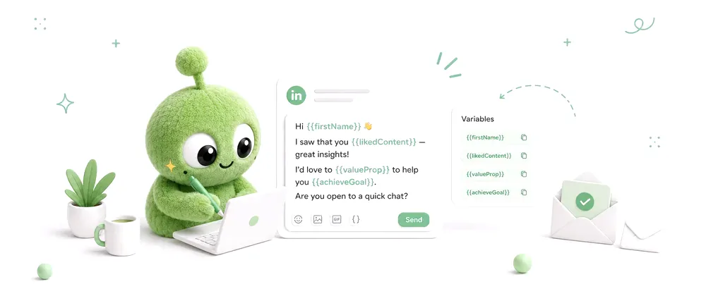 Waalaxy, writing a personalized LinkedIn message with variables